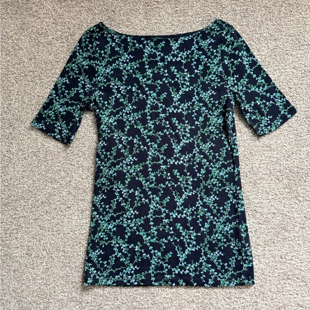 Lauren Ralph Lauren Navy and Teal Alis Short 3/4 Sleeve Tee
